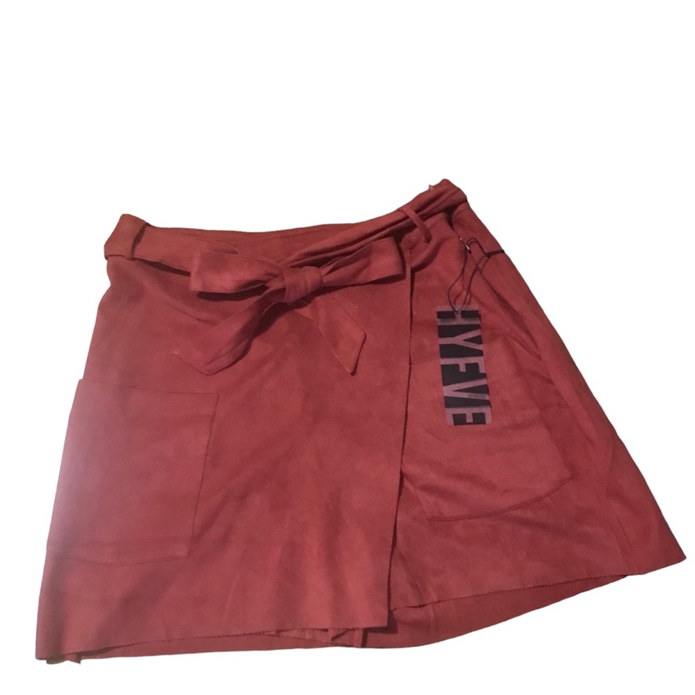 HYFVE Burnt Orange High Waist Faux Suede Wrap Raw Hem. Mini Skort W/sโฆ